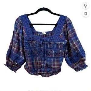 American Eagle crop top flannel and crochet long sleeve Size S